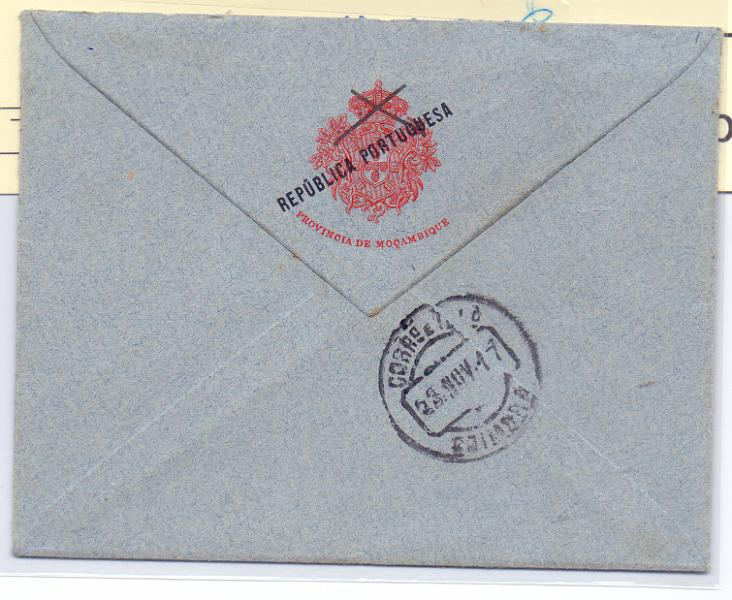 1308 v.jpg -     Lote:    1308 (verso)            Lourenço Marques       Descrição:         1924 &mdash; Ceres. OM74, 25c preto. Circulado do Porto (10.04.25) para a Messejana com selo adicional do imposto postal "Padrões da Grande Guerra" de 10c CE IP17.        IC       Valor Base:     &euro; 15,00     Valor Venda:     &euro; 26,00     